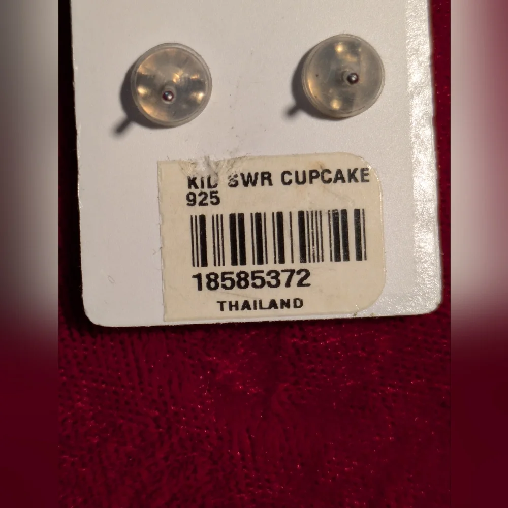 Vintag Sterling Silver925  Cupcake Rhinestone Stud Kids Earrings